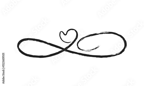 Infinity symbol. Eternal, limitless emblem. Black mobius ribbon silhouette. Modern grunge brush stroke. Cycle, endless, life concept. Graphic design element for card, logo, tattoo. Vector illustration