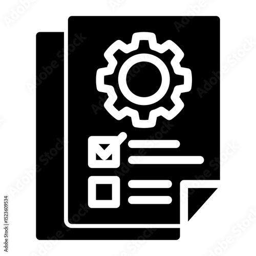 Project Documentation Icon - Glyph Style for File & Gear Management.