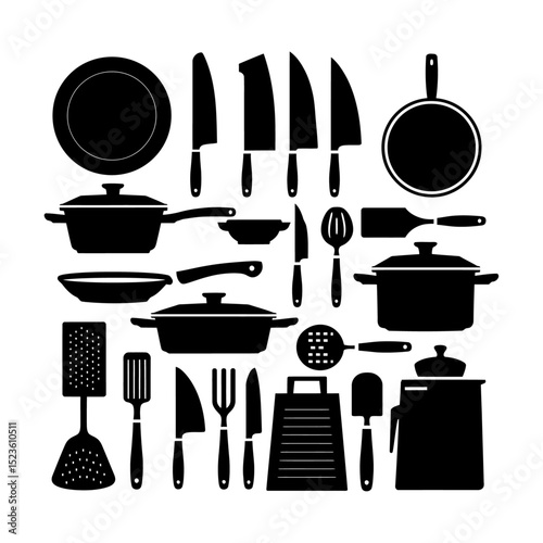 Kitchen Utensils Vector Illustration Bundle, Kitchen cooking tool doodle set, Kitchen restaurant chef kitchenware cooker doodle vector set, Kitchen Utensils vector illustration, set of kitchen 