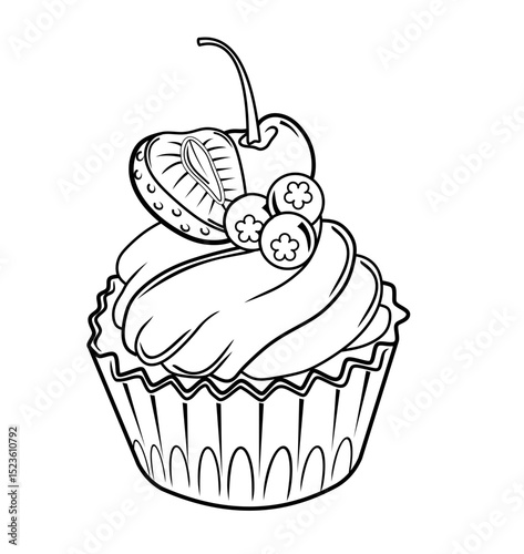 Cupcake with fruit whipped cream topping