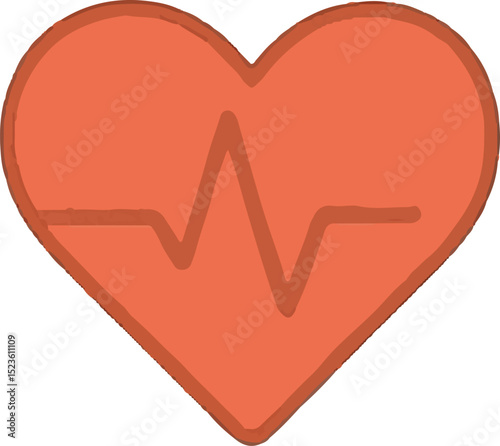 A red heart icon with an ECG line, representing cardiology, heart health, and medical monitoring in a colorful flat design for healthcare themes