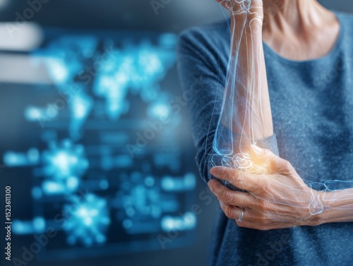 Middle aged woman holding painful joints suffering from chronic illness, arthritis or autoimmune disease. Healthcare, medical condition, patient pain and discomfort concept.	