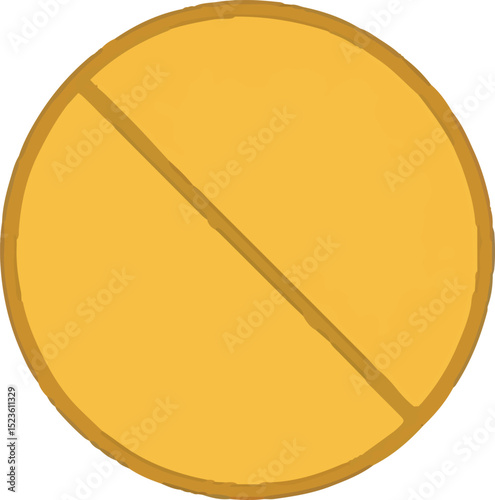 A yellow circular icon with a diagonal line, creatively interpreted as a prohibited medicine tablet, symbolizing restricted medication in a simple, flat design for healthcare warnings