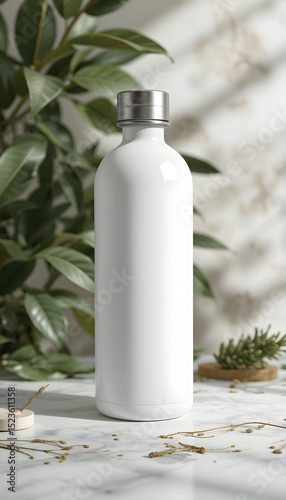 a reusable water bottle with blank label.