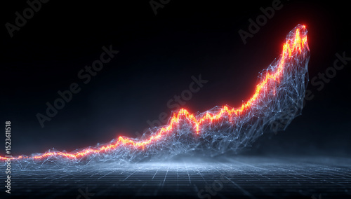 Abstract Glowing Data Graph Rising on Dark Background