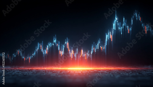 Abstract Glowing Digital Graph Rising on Dark Background