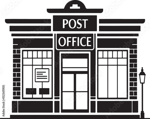 Black and white illustration of a post office building.