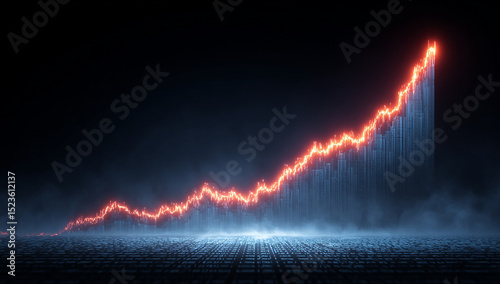 Abstract Glowing Upward Trend Graph in Dark Setting