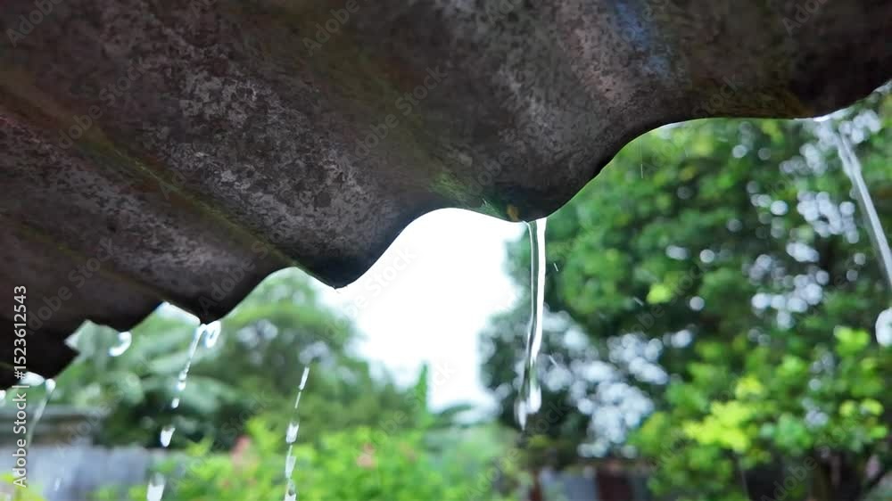 Dia lluvioso, lluvia, tejado, lluvia cámara lenta 