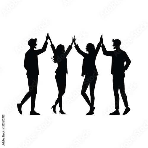 silhouette depicts friendship giving each other a high five, on a white background, work friends, play friends.