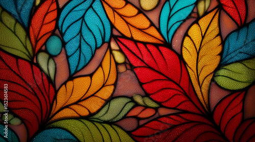 Beautiful stained glass background wallpaper with leaves