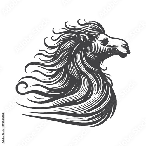 Vintage Hand-Drawn Camel Head Side View Illustration, Desert Animal Engraved Style Vector for T-Shirts and Wildlife Themes Design