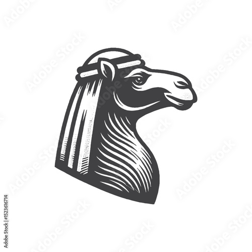 Vintage Hand-Drawn Camel Head Side View Illustration, Desert Animal Engraved Style Vector for T-Shirts and Wildlife Themes Design