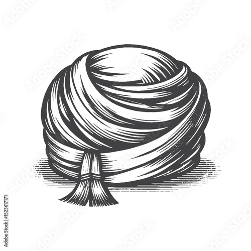 Vintage Hand-Drawn Turban Illustration, Traditional Headwear Engraved Style Vector for T-Shirts and Cultural Themes Design