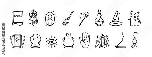 Set icon, Mystical symbols and tools for magic and divination