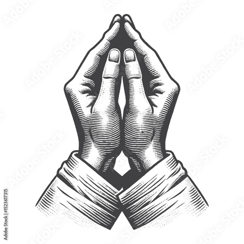 Vintage Hand-Drawn Hands Raised in Prayer Illustration, Spiritual Devotion Engraved Style Vector for T-Shirts and Religious Themes Design