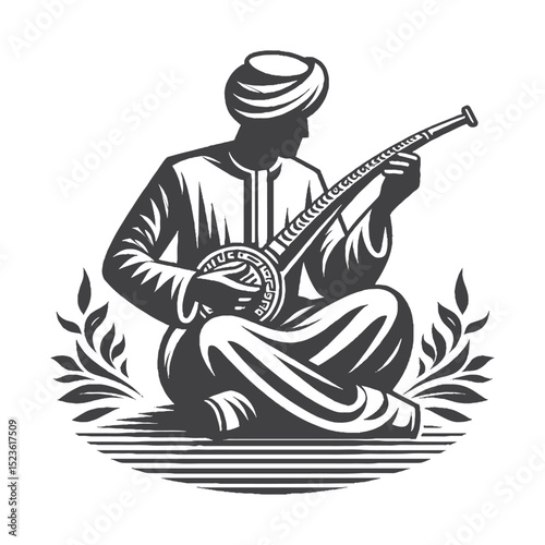 Vintage Hand-Drawn Traditional Music Illustration, Cultural Sound Engraved Style Vector for T-Shirts and Music Themes Design