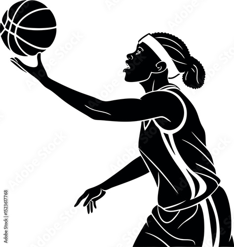 vector, Black silhouette of a female basketball player passing the ball