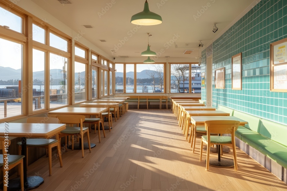 Fototapeta premium Bright interior dining area with natural light and modern design