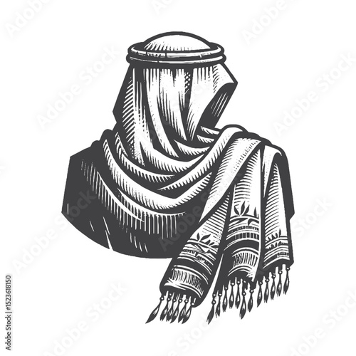 Vintage Hand-Drawn Turban Illustration, Traditional Headwear Engraved Style Vector for T-Shirts and Cultural Themes Design