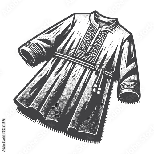 Vintage Hand-Drawn Men’s Thobe Illustration, Traditional Clothing Engraved Style Vector for T-Shirts and Cultural Themes Design
