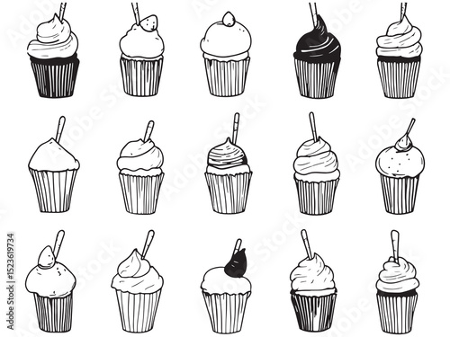 Clean 2D Line Art Cupcake Toppers Collection