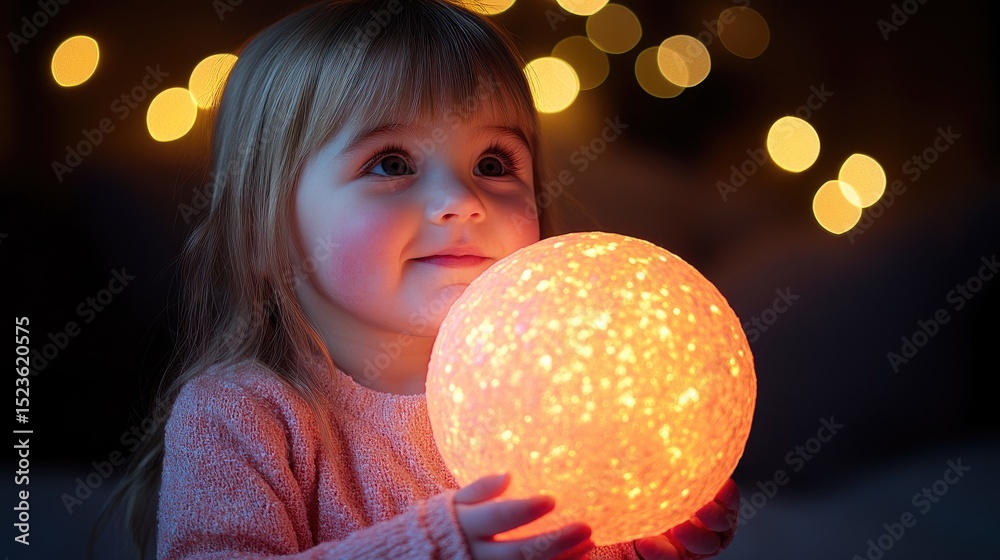 Naklejka premium A young girl gazes at a glowing orb.