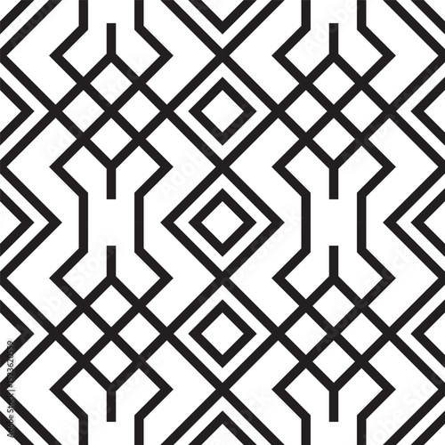Minimalist Geometric Line Art Seamless Pattern Black and White Decoration