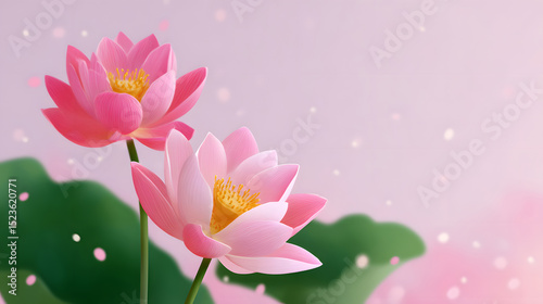 Watercolor lotus in summer bloom with seasonal elegance