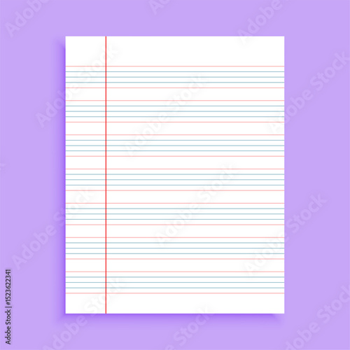 five line english paper sheet of preschool notebook vector