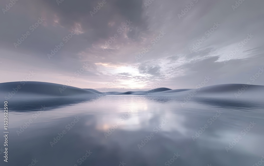 Obraz premium Calm Ocean Surface Reflecting a Cloudy Sky