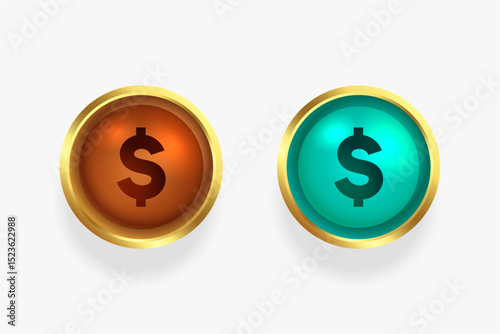 set of isolated dollar golden coin in 3d style