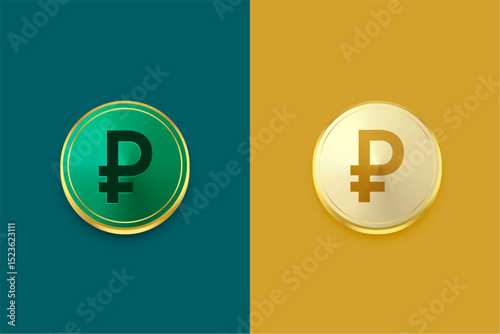 collection of rouble golden coin in 3d style
