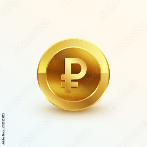 isolated and 3d golden coin with ruble symbol
