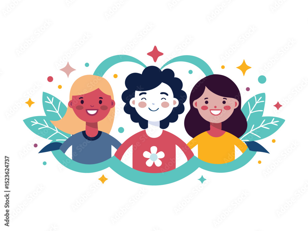 Three diverse girls friends smiling together isolated on white background
Three diverse girls friends smiling together isolated on white background