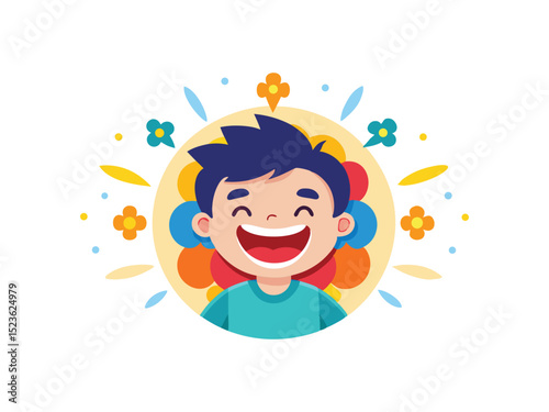 Happy boy cartoon character isolated on white background
