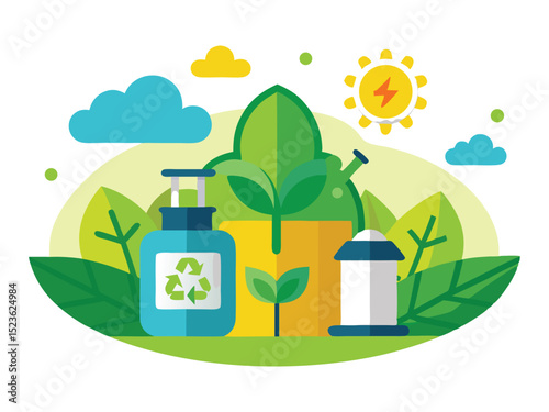 Eco friendly products and sustainable living illustration isolated on white background
