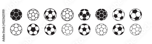 Football ball vector icon set. Soccer balls icons. soccer ball icons, football or soccer ball icon set in different styles, football simple black style, Vector illustration eps 10.