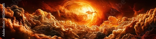 Dramatic Sunset with Fiery Clouds and Vibrant Orange Sky
