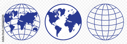 Blue World icon - vector. world web icon www earth globe icons. homepage icon set, earth clip art, globe symbol isolated Transparent background. World globe icon set in different style. EPS 10.