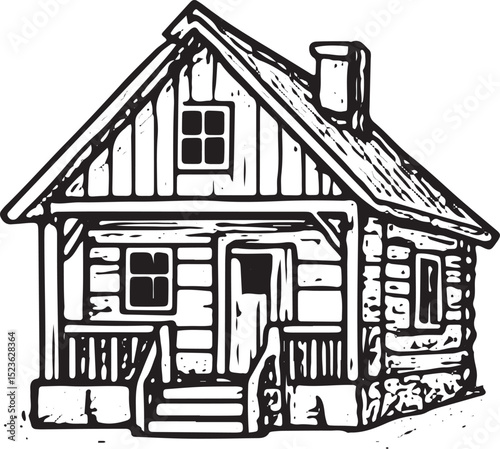 Cozy cabin sketch with stone fireplace, great for rustic home or wilderness adventure visuals