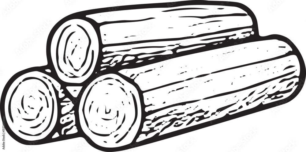 Obraz premium Sketch of stacked logs, perfect for firewood, lumber, or rustic decor graphic elements