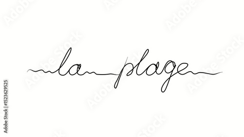 Beach text in French. One line drawing doodle hand drawn. Video 4k  object illustration, minimalism hand drawn sketch design modern new