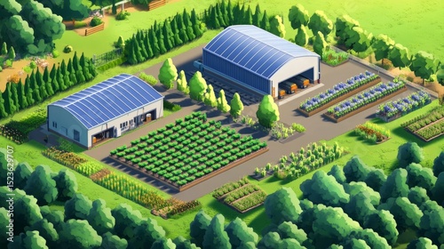 Sustainable farming practices rural landscape digital art agricultural environment aerial view innovation in agriculture