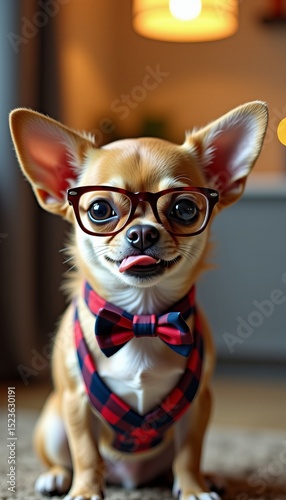 Cute Canine Character A Sweet Chihuahua Puppy Dressed in a Stylish Bowtie and Eyewear