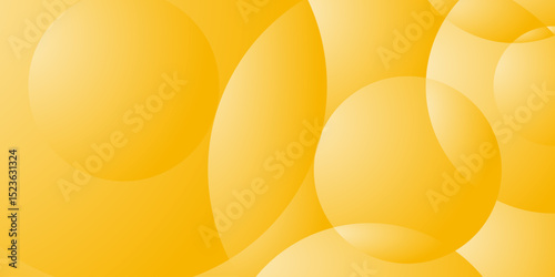 A vibrant yellow gradient background with overlapping circles of varying sizes adds depth and visual interest. The abstract design creates a sense of energy and movement.