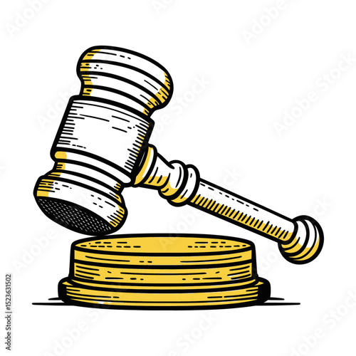 Detailed Illustration of a Gavel on a Circular Base in Bright Colors