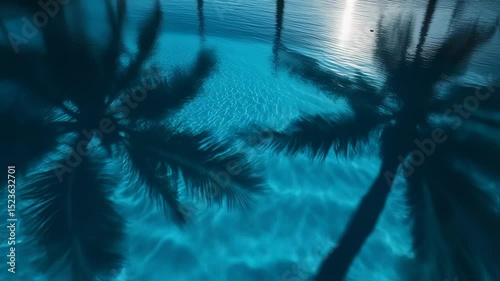 Palm tree shadows reflected in shimmering blue water create a tropical feel
