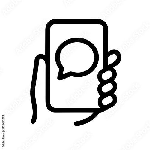 Line Art Mobile Phone Chat Bubble in Hand Communication Icon