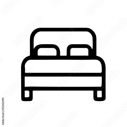 Simple Outline Style Double Bed with Pillow Furniture Icon